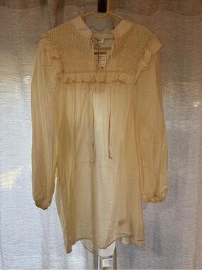 Cream Ruffled Smocked Yoke Peasant Tunic